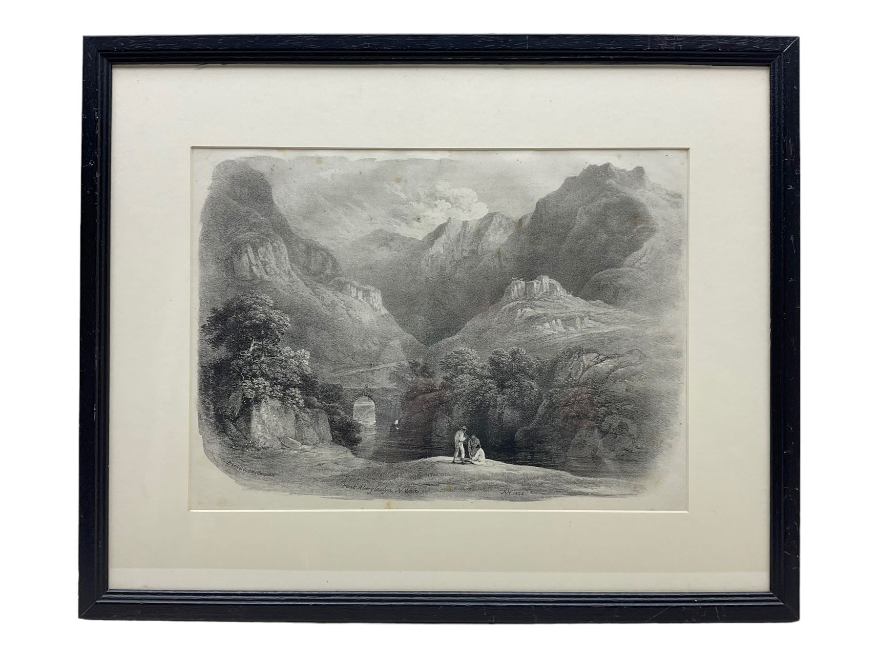 After Francis Nicholson (British 1753-1844): 'Pont Aberglaslyn - North Wales', lithograph pub. Charles Joseph Hullmandel (1789-1850) 28cm x 38cm; 'Christopher Wright' and 'William Sommers', matched pair 19th century engravings 11cm x 16cm in period rosewood frames; After Johannes (Joan) Blaeu (Dutch 1596-1673): 'Lancastria Palatinus' - Lancashire, 20th century reproduction map 40cm x 51cm (4)