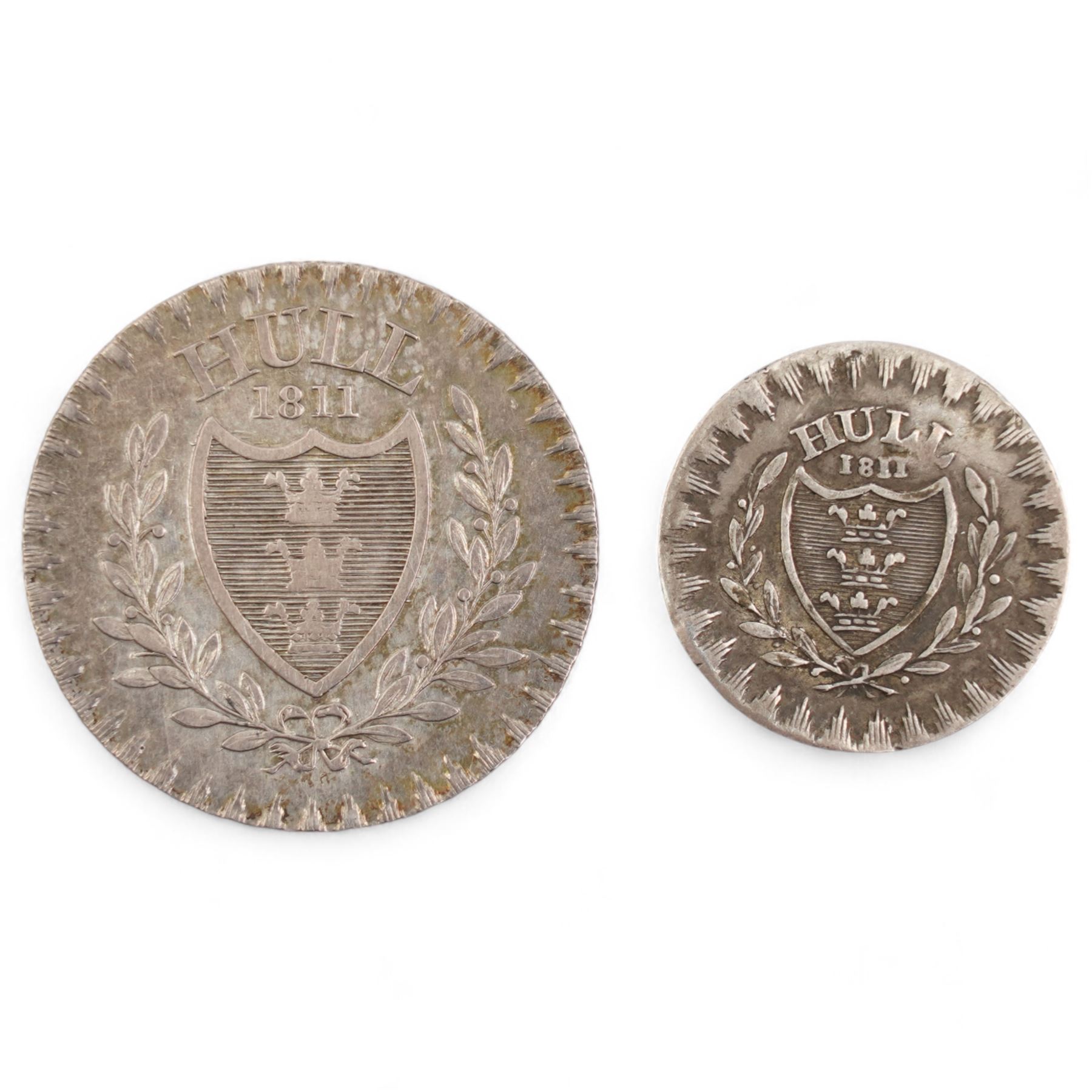 Hull Preston and Rudston 1811 one shilling sixpence silver token and 1811 sixpence silver token (2)