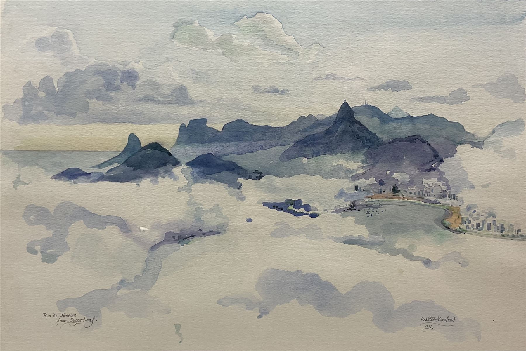 Walter Kershaw (British 1940-): 'Rio De Janeiro from Sugarloaf, watercolour signed and dated 1991, 32cm x 47cm 