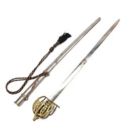 Scottish basket hilt dress sword, with leather grip, in steel scabbard, L116cm