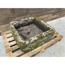 Large 19th century square weathered stone trough 