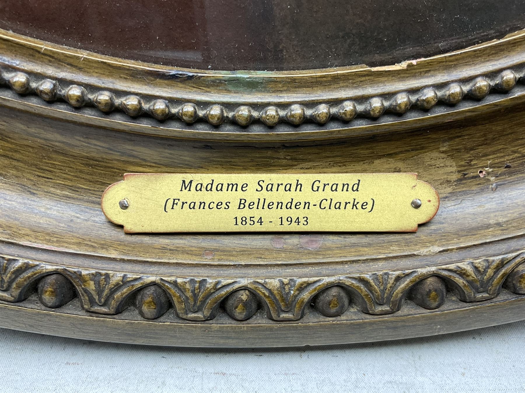 English School (Late 19th century): 'Madame Sarah Grand', oval pastel unsigned 75cm x 49cm 
Notes: Sarah Grand (1854-1943), born Frances Elizabeth Bellenden Clarke, was a pioneering feminist writer who coined the term 'New Women'. Although born in Ireland, as a child she lived in nearby Bridlington, and later moved to London.