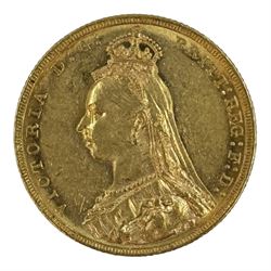 Queen Victoria 1890 gold full sovereign coin, Melbourne mint