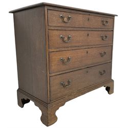 George III oak chest, moulded rectangular top over four long cock-beaded drawers, on bracket feet