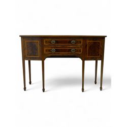 Georgian design mahogany and satinwood banded bow-front sideboard, fitted with two drawers...