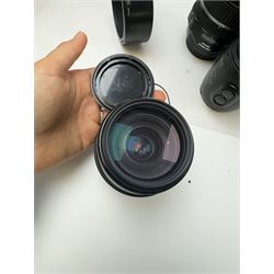 Six Canon camera lenses, to include EF 22-55mm 1;4-5.6 USM zoom lens serial no. 1507261, EF 35-105mm 1:3.5-4.5 zoom lens serial no. 1266383, EF-S 17-85mm 1:4-5.6 IS USM lens serial no. 8342906762, EF-S 18-55mm 1:3-5.6 IS zoom lens serial no. 6962045620, EF 35-80mm 1:4-5.6 power zoom lens serial no. 1903013B and AC 75-200mm 1:4.5 zoom lens serial no. 29445