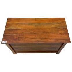 Hardwood blanket box, enclosed by hinged lid