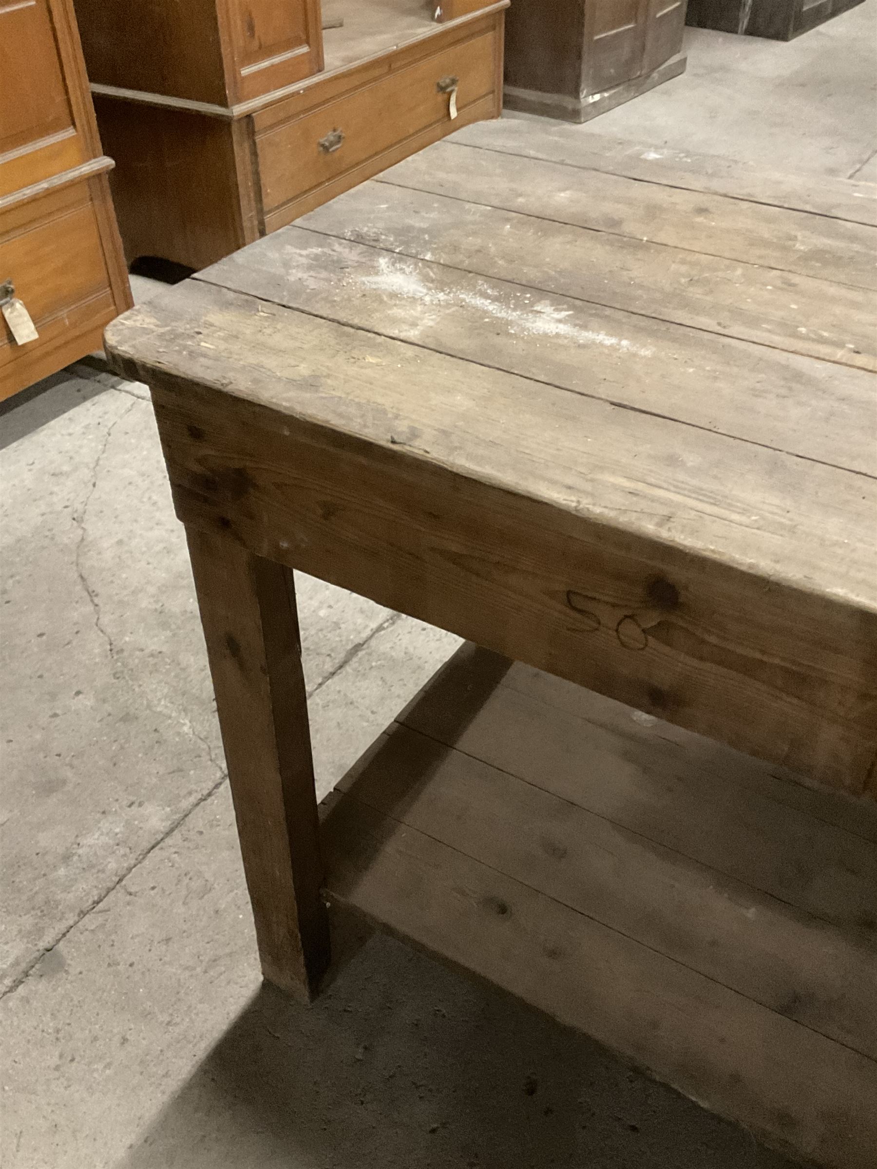 19th century pine narrow side table, rectangular plank top on block supports united by plank under-tier  - THIS LOT IS TO BE COLLECTED BY APPOINTMENT FROM THE OLD BUFFER DEPOT, MELBOURNE PLACE, SOWERBY, THIRSK, YO7 1QY