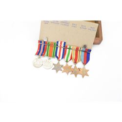 WWII group of six medals comprising 1939-45 War Medal, Defence Medal, 1939-45 Star, Africa Star, France and Germany Star and Italy on wearing bar