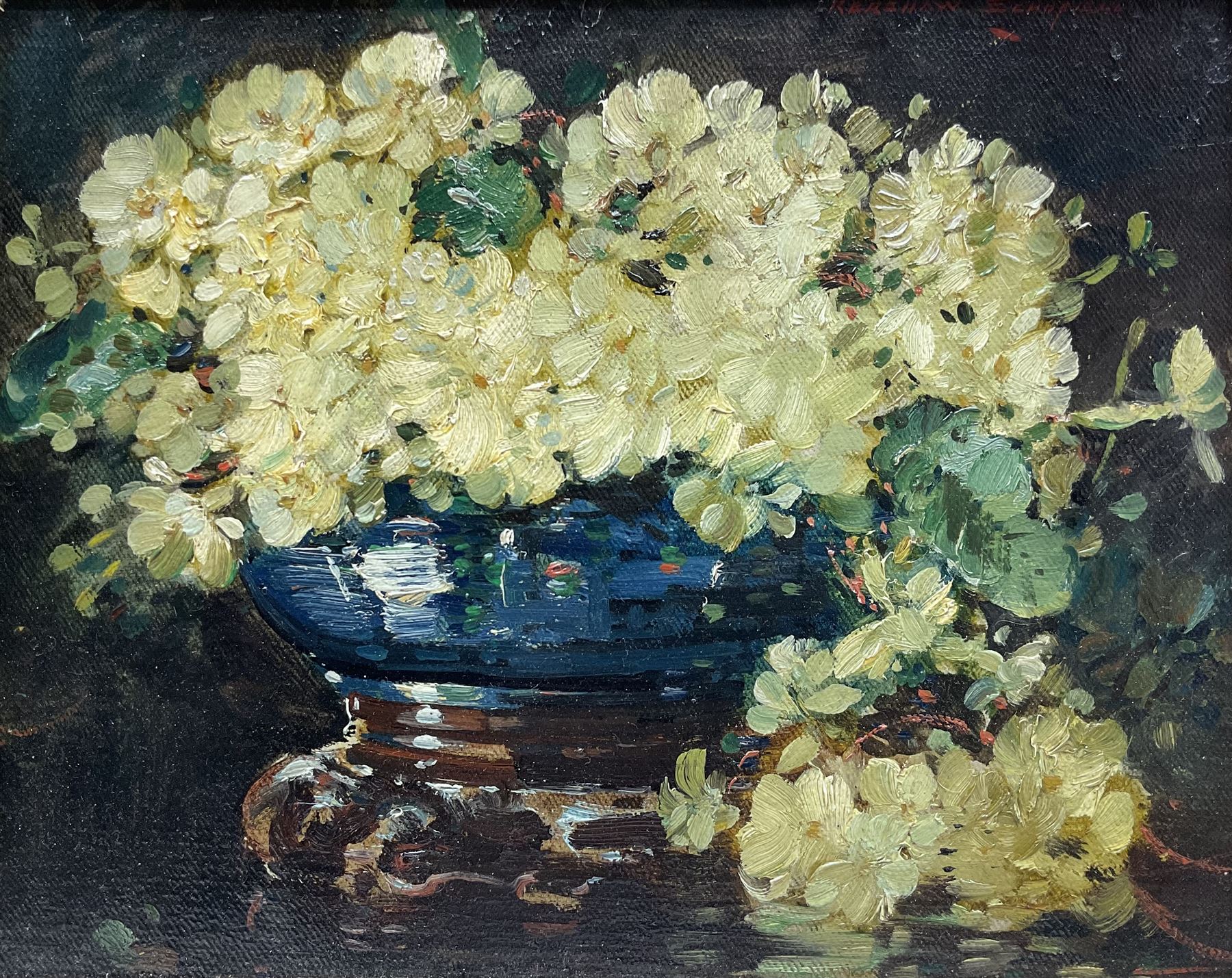 Kershaw Schofield (British 1872-1941): Still Life of Yellow Flowers, oil on canvas laid on to panel signed 19.5cm x 24.5cm