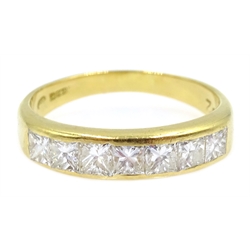  Gold princess cut diamond channel set half eternity ring, hallmarked 18ct, total diamond weight 1.02 carat  