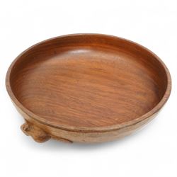 Beaverman - mahogany circular fruit bowl, tooled outer edge carved with beaver signature, ...