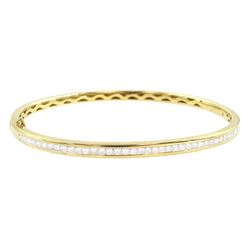 18ct gold diamond hinged bangle with forty-three channel set, princess cut diamonds, hallmarked