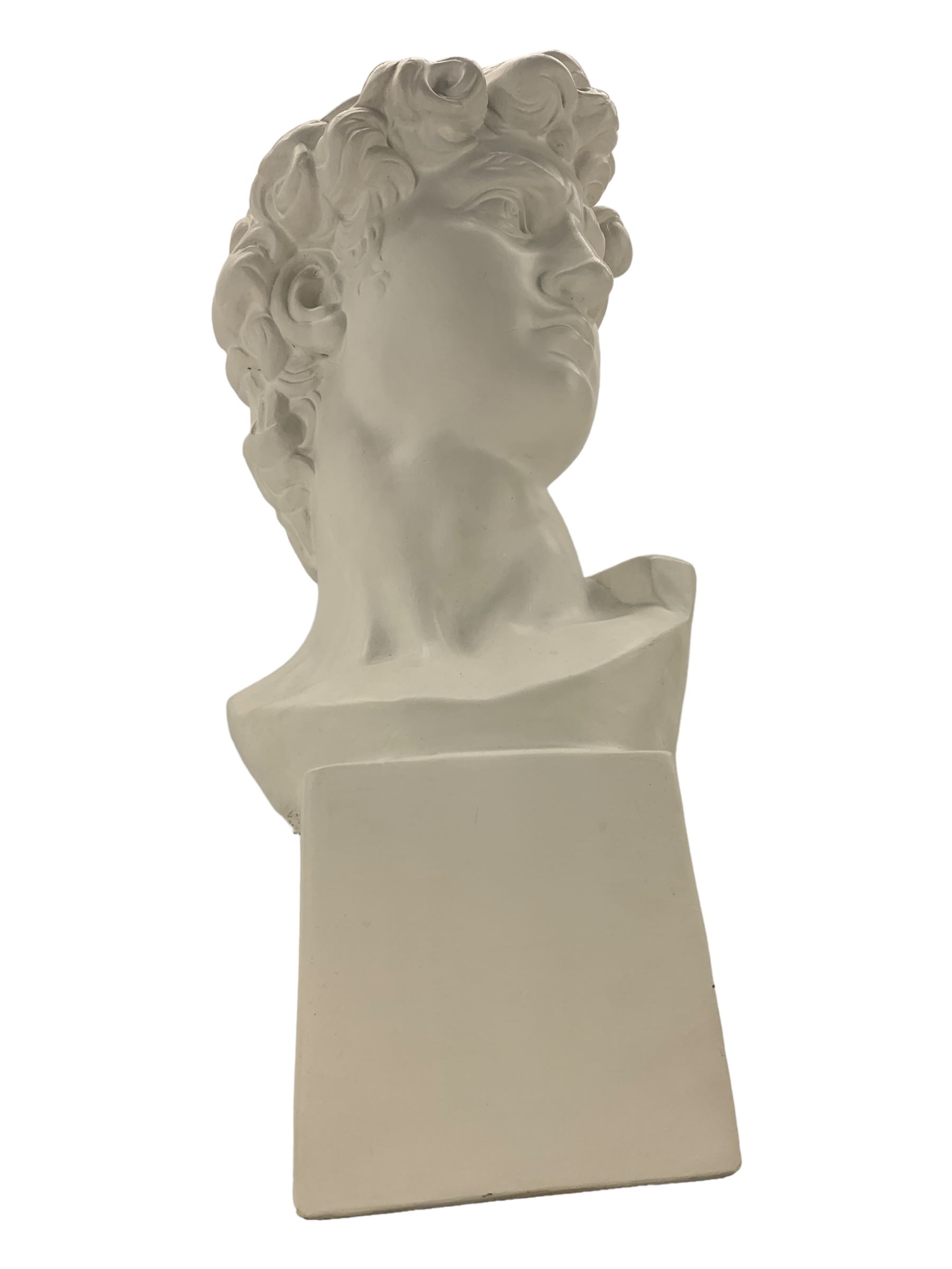 Large plaster bust depicting David, on integral square plinth, H61cm 