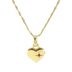 Links of London 18ct gold heart pendant, set with a single ruby, on 18ct gold fancy link c...