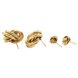 Two pairs of 9ct gold knot earrings