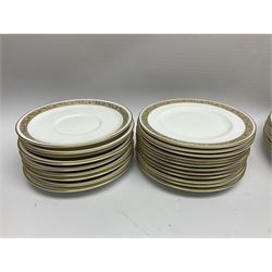 Royal Worcester Golden Anniversary pattern dinner wares, including ten dinner plates, twelve side plates, eight twin handled bowls and saucers, covered tureen (55)