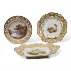 Davenport porcelain dessert plate, painted with a figure and cottage in a rural landscape,...