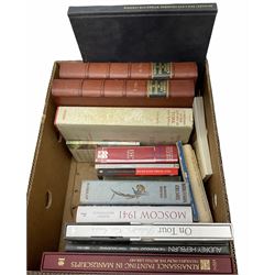 Books including, Renaissance Painting in Manuscripts, Poulson's History and Antiques volume I & II, Robinson Crusoe, ect, two boxes. 