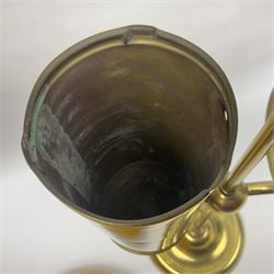 Brass adjustable student's oil lamp, with yellow glass shade, H52cm