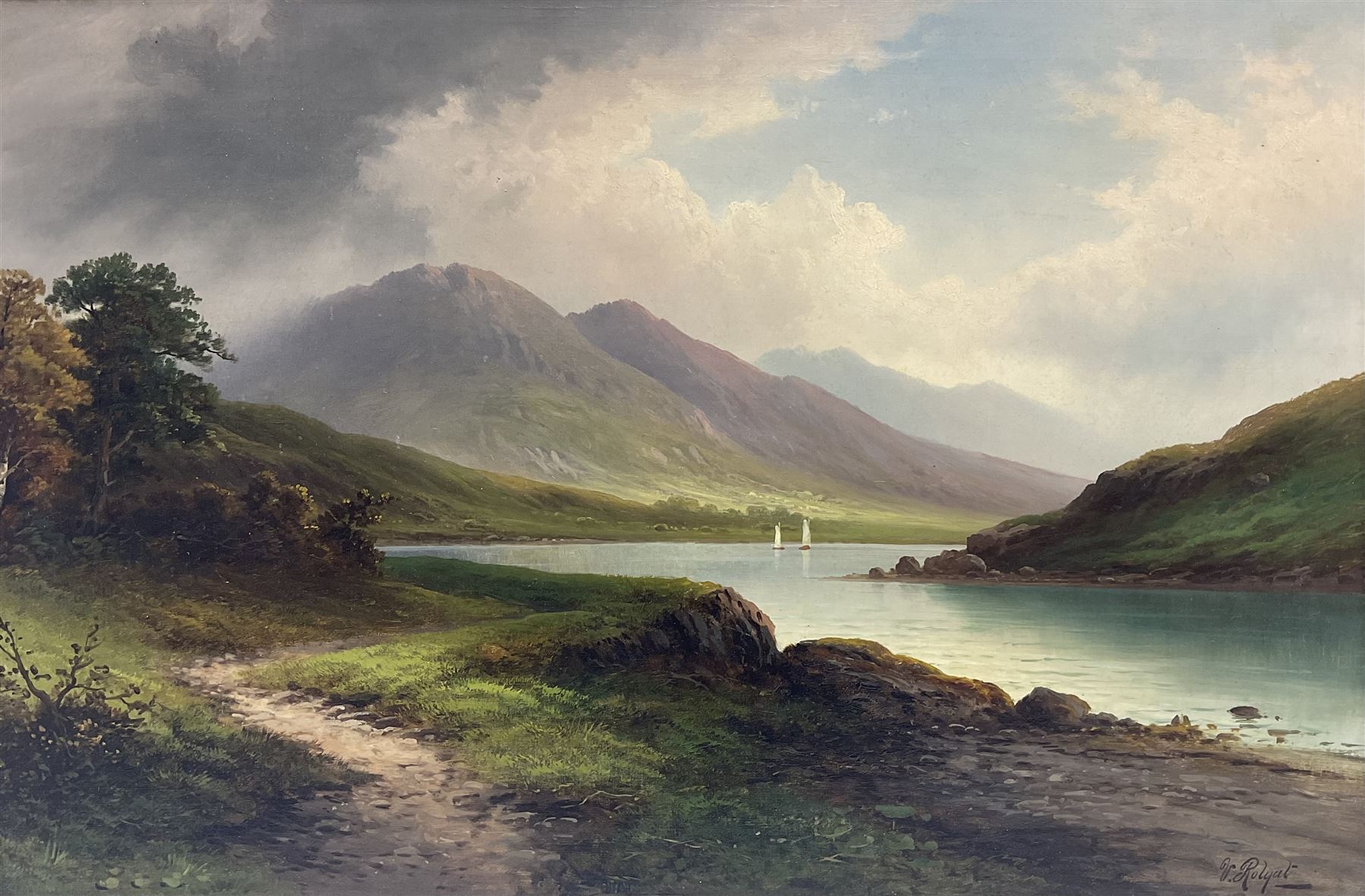 Victor Rolyat (British 19th/20th century): Highland Loch Landscape, oil on canvas signed 60cm x 90cm