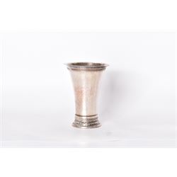 Keswick School of Industrial Arts, an Arts and Crafts plated copper vase, flared cylindrical form, stamped KSAI beneath, H14cm