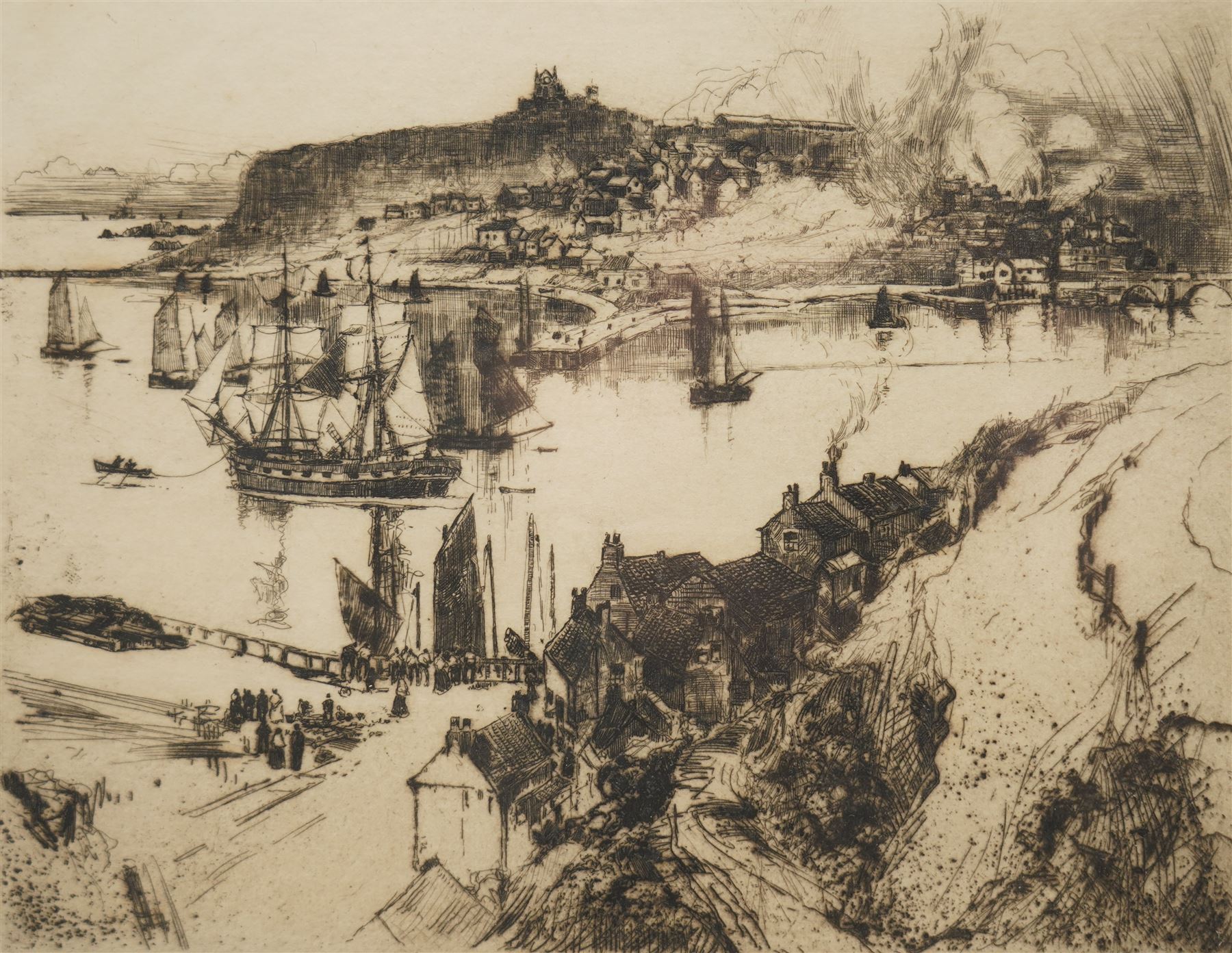 Frank Henry Mason (Staithes Group 1875-1965): Whitby, drypoint etching signed in pencil 20cm x 25cm