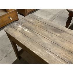 19th century pine narrow side table, rectangular plank top on block supports united by plank under-tier  - THIS LOT IS TO BE COLLECTED BY APPOINTMENT FROM THE OLD BUFFER DEPOT, MELBOURNE PLACE, SOWERBY, THIRSK, YO7 1QY