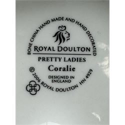 Four Royal Doulton Pretty Ladies 'Coralie' HN4929, 'Pamela' HN5407, Samantha HN5260, and 'Rebecca' HN5516; together with two The English Ladies Co figures 'Lady Epsom' and 'Lady Windsor'; Coalport 'Caroline' and another porcelain lady (8)