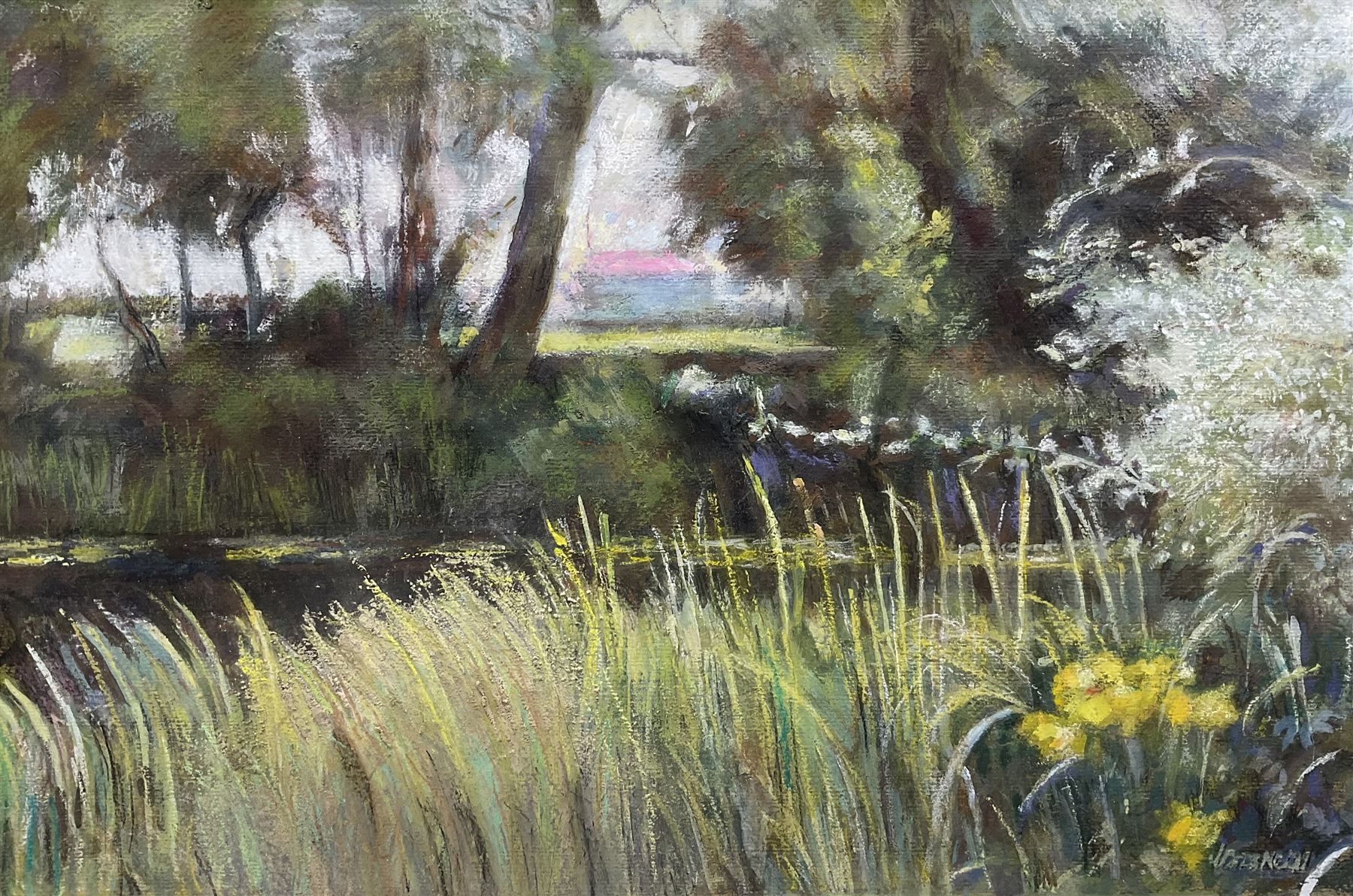 James Neal (Northern British 1918-2011): 'Leven' Canal - East Riding, pastel and watercolour on board signed 29cm x 43cm 