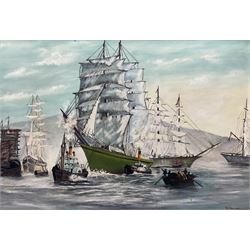 TW Belcher (British 20th Century): Clipper in Full Sail, oil on canvas board signed 49cm x 74cm 