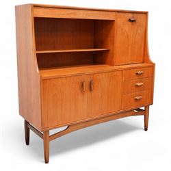 G-Plan - mid-20th century circa. 1960s teak highboard side cabinet, the upper section fitt...