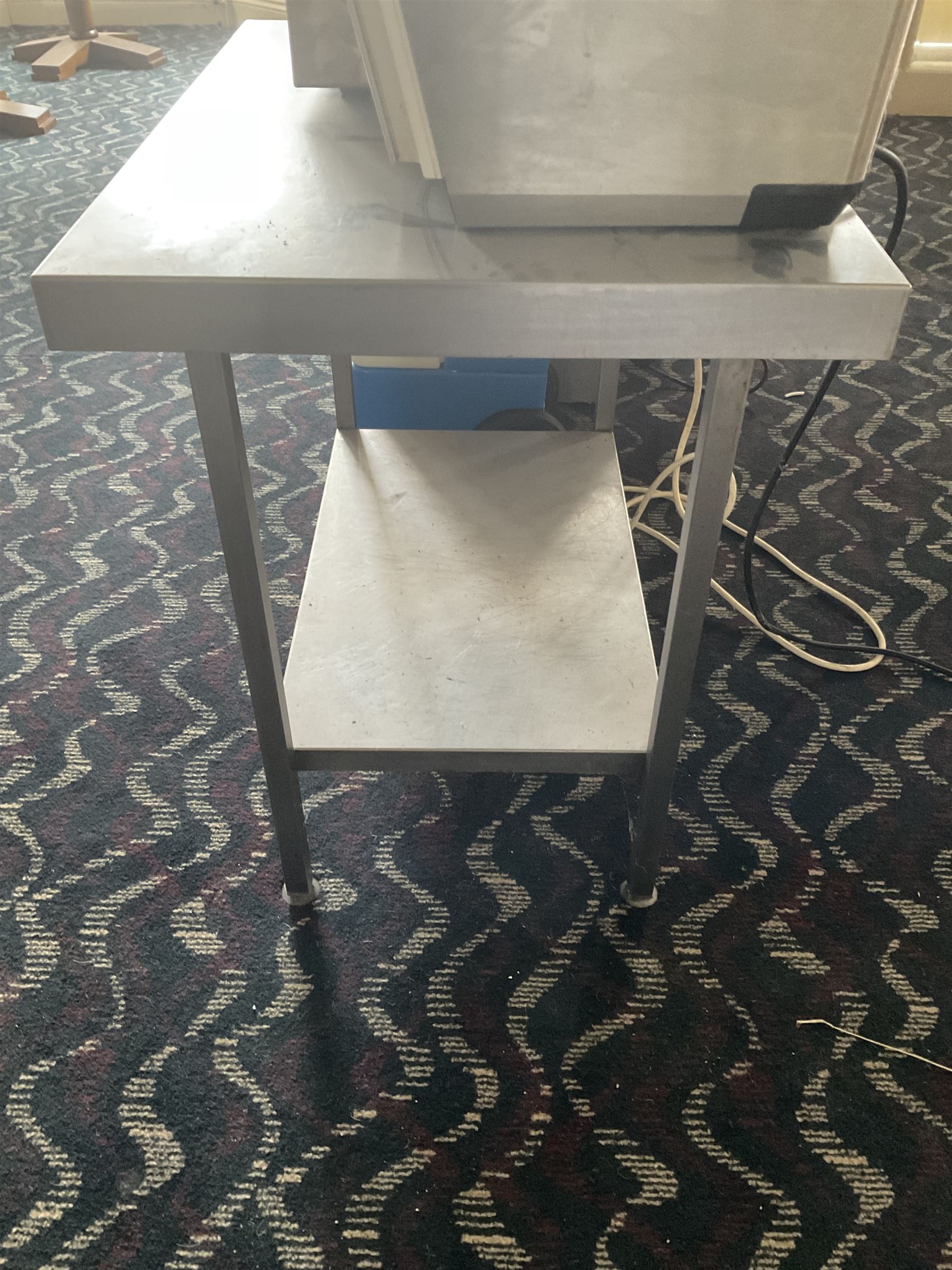 Stainless steel preparation table, with shelf- LOT SUBJECT TO VAT ON THE HAMMER PRICE - To be collected by appointment from The Ambassador Hotel, 36-38 Esplanade, Scarborough YO11 2AY. ALL GOODS MUST BE REMOVED BY WEDNESDAY 15TH JUNE.