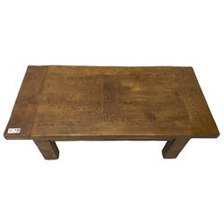 John Lewis - 'Bergerac' oak coffee table, rectangular plank top with single drawer to the longer side, on square supports 