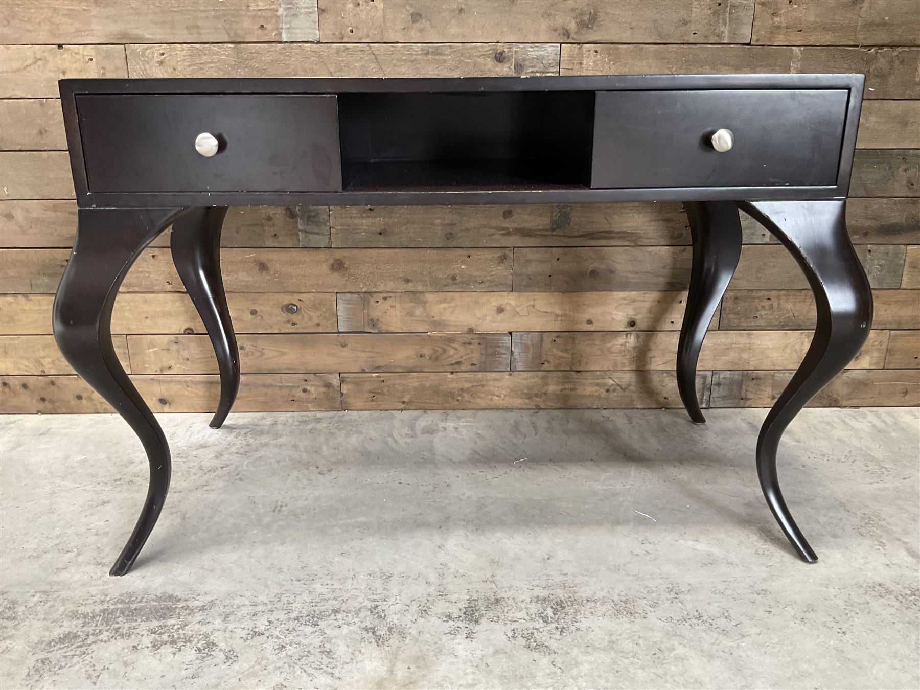 Rosewood finish console dressing table, fitted with two soft-close drawers