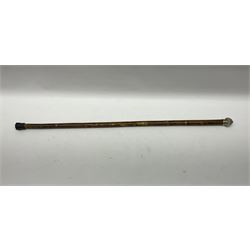 Victorian walking stick, the fluted silver pommel set with banded agate, hallmarked London 1892, maker's mark indistinct, L84cm