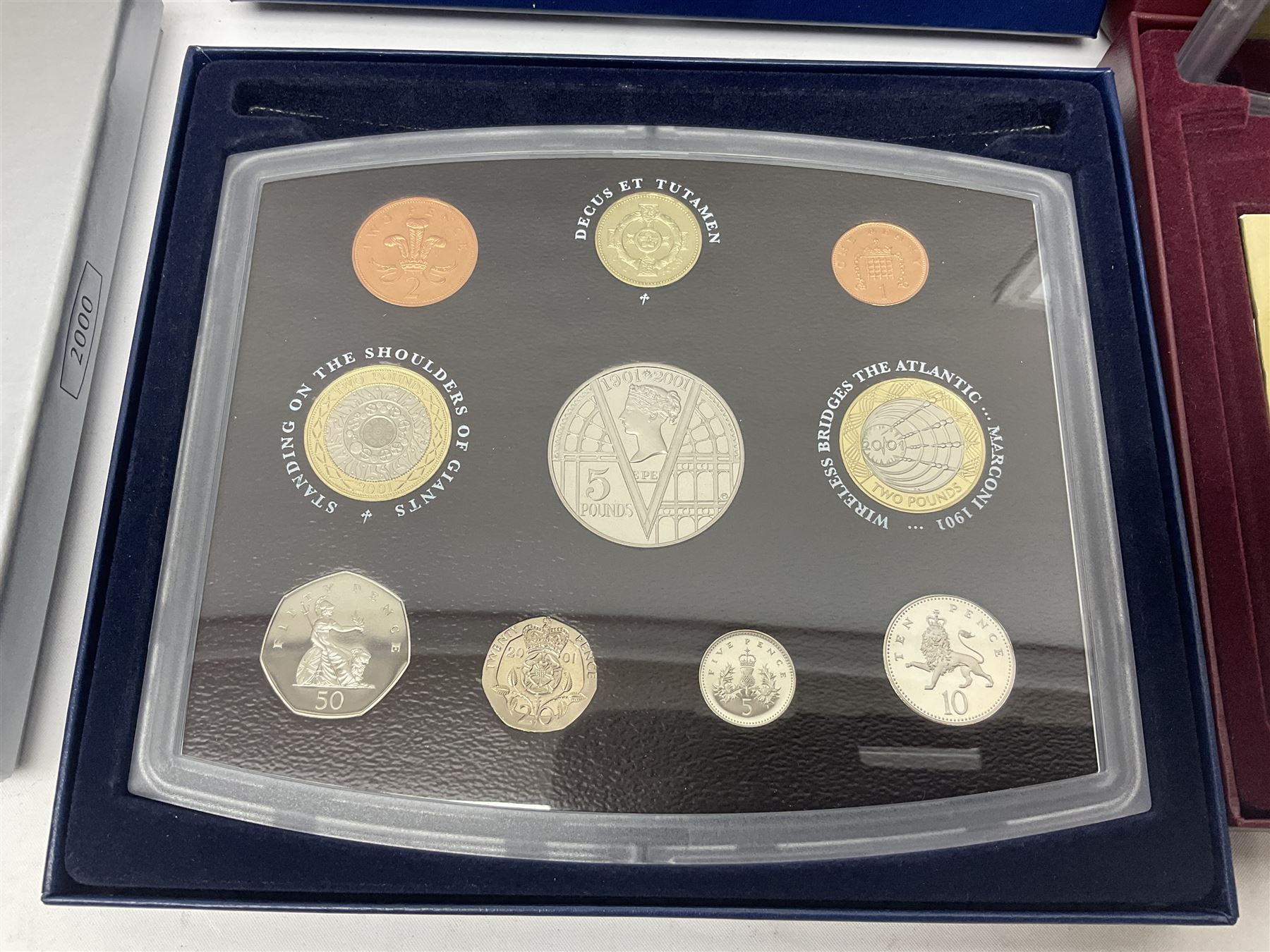 Four The Royal Mint United Kingdom proof coin collections, dated 2000, 2001, 2002 and 2003, all in display boxes with certificates