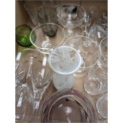 Collection of glassware, to include coloured drinking glasses, Caithness vase, etc