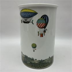 Rosenthal Fornasetti montgolfiere pattern oval vase, decorated with hot air balloons, H20cm