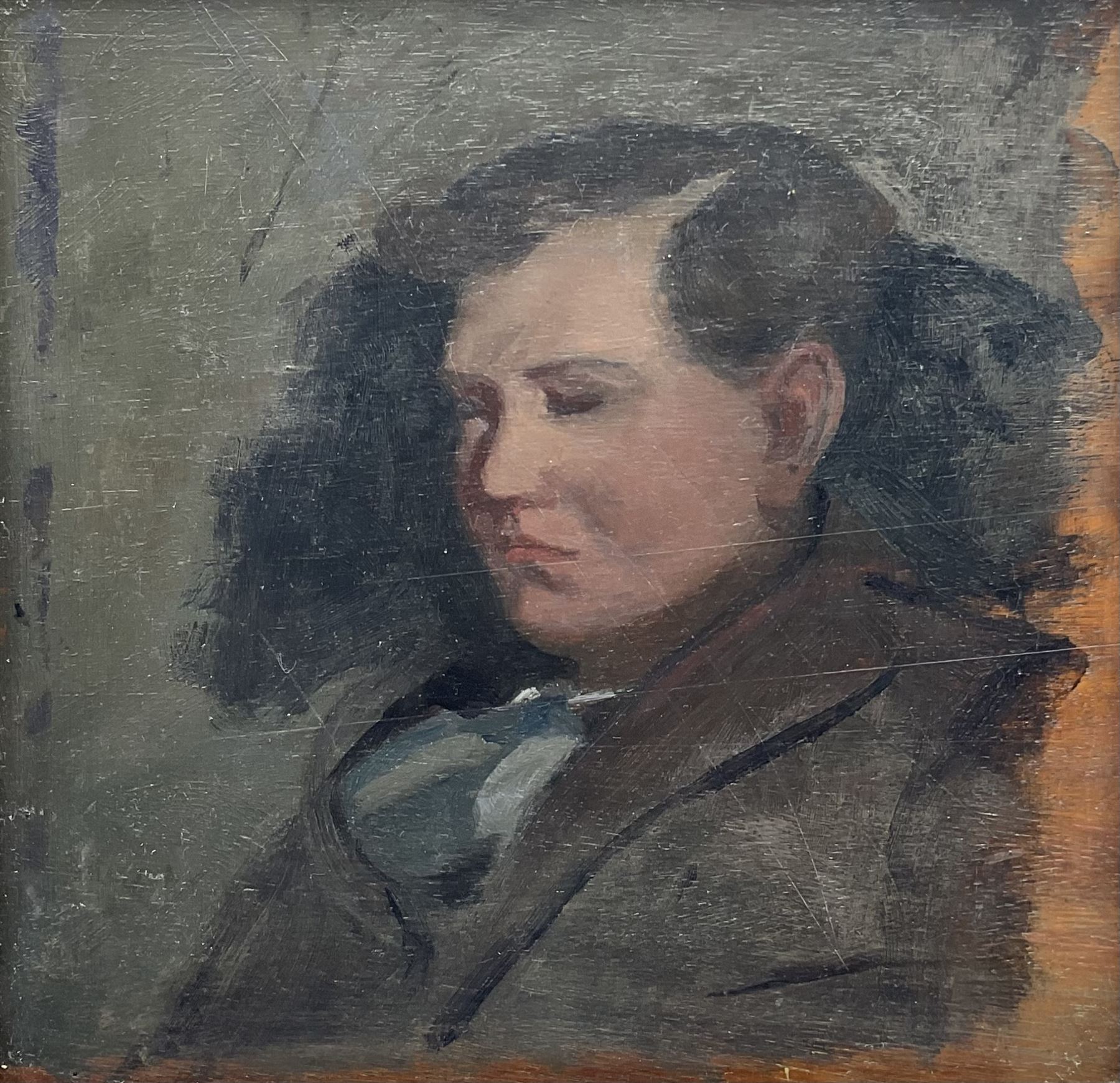 A MacGoogan (Irish early 20th century): Portrait of a Young Gentleman, oil on panel unsigned, attribution label verso 25cm x 25cm