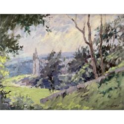 R G Britteon (Yorkshire 20th Century) : 'Landscape at Bolton Abbey', oil on board signed, ...