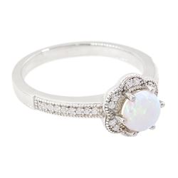 Silver cubic zirconia and opal ring, stamped 925