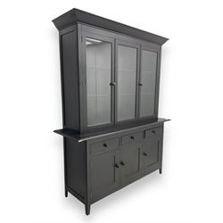 Marks and Spencer - black finish display unit, three glazed cupboards above three drawers and three further cupboards