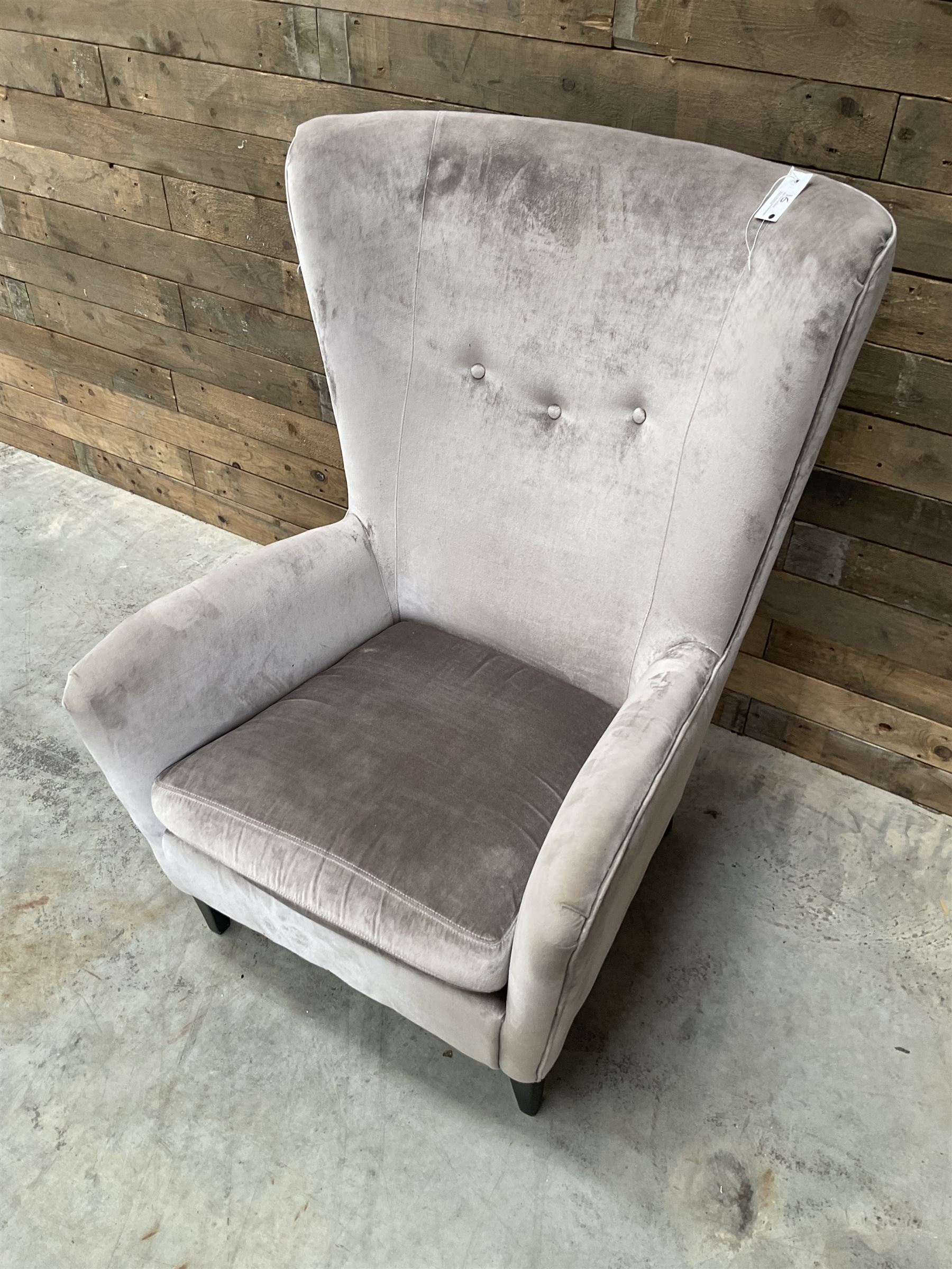 2 x Wing back armchair upholstered in silver crushed velvet fabric