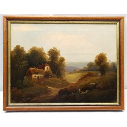 English School (19th century): Landscape with Cottages, oil on canvas unsigned 37cm x 49cm