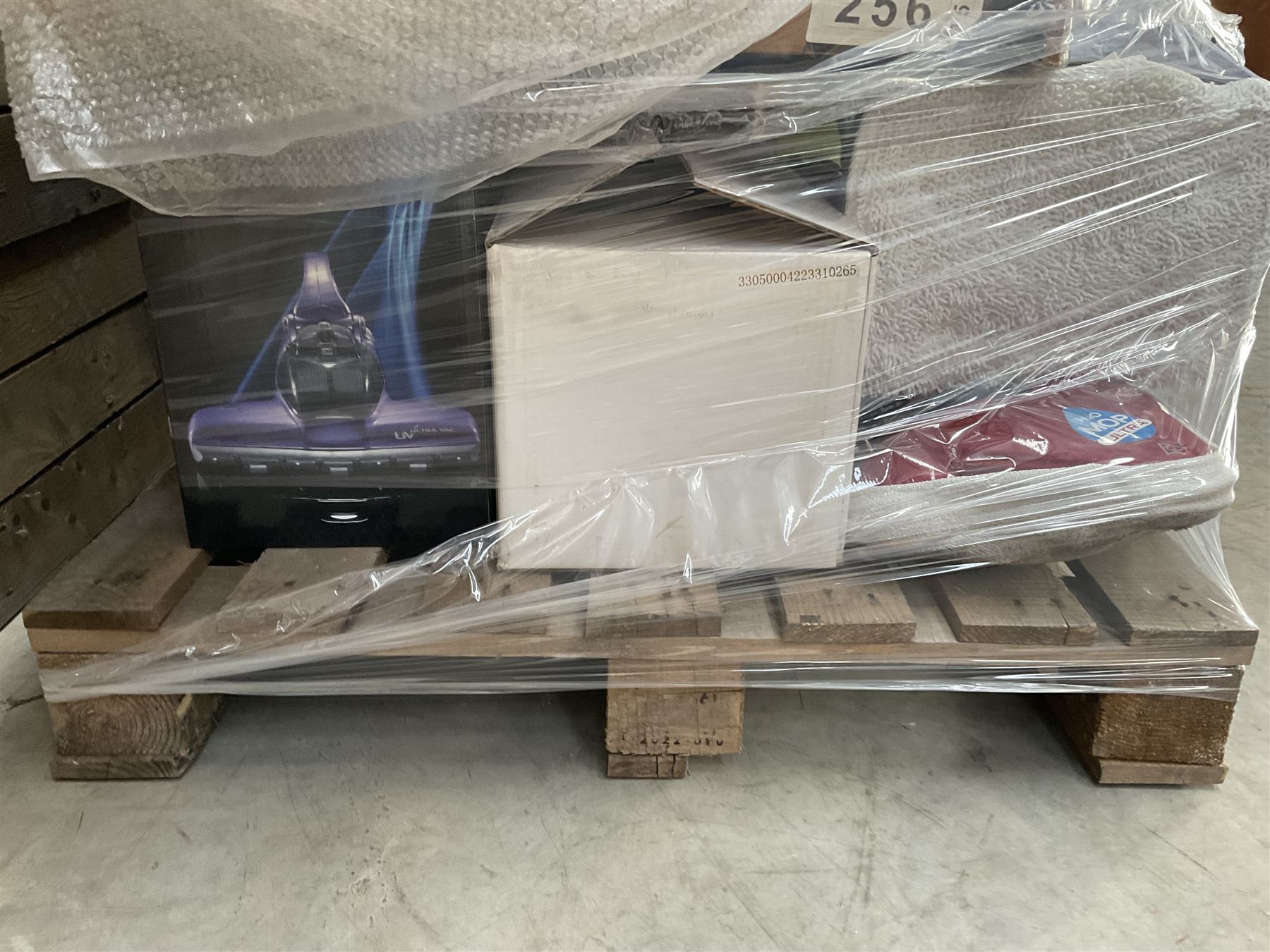 Four pallets of domestic goods to include, cleaning equipment, vacuums, exercise equipment, cooking items, Brother printer, garden loungers, irons and more… approx. 60 items