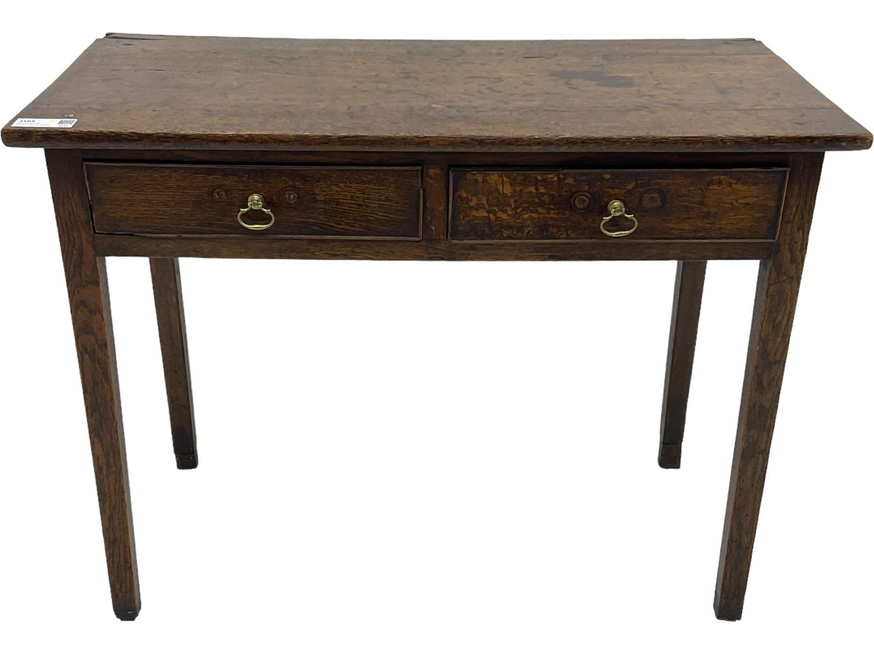 19th century oak side table, rectangular top over two drawers, on square tapering supports 