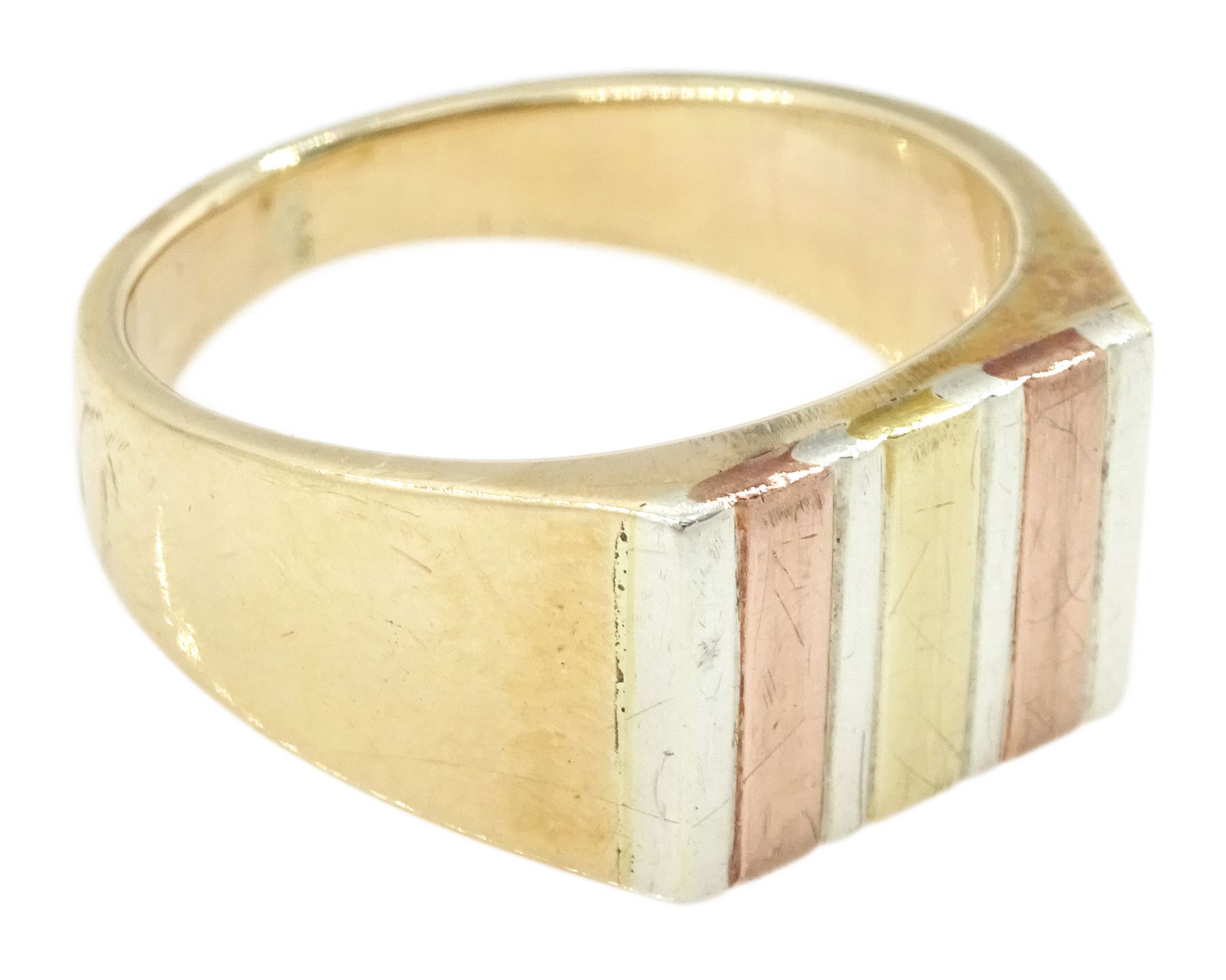 9ct gold tri-coloured signet ring, hallmarked