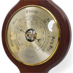 Sewills mahogany and brass cased ships type clock, with brass presentation plaque inscribed 'Boroughbridge Cold Store Project 1997', H24cm, Clevedon aneroid barometer, L57cm (2)