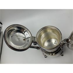 Miniature silver plated four piece tea service, comprising coffee pot, teapot, milk jug and sugar bowl, stamped GRC EPNS beneath, coffee pot H16cm